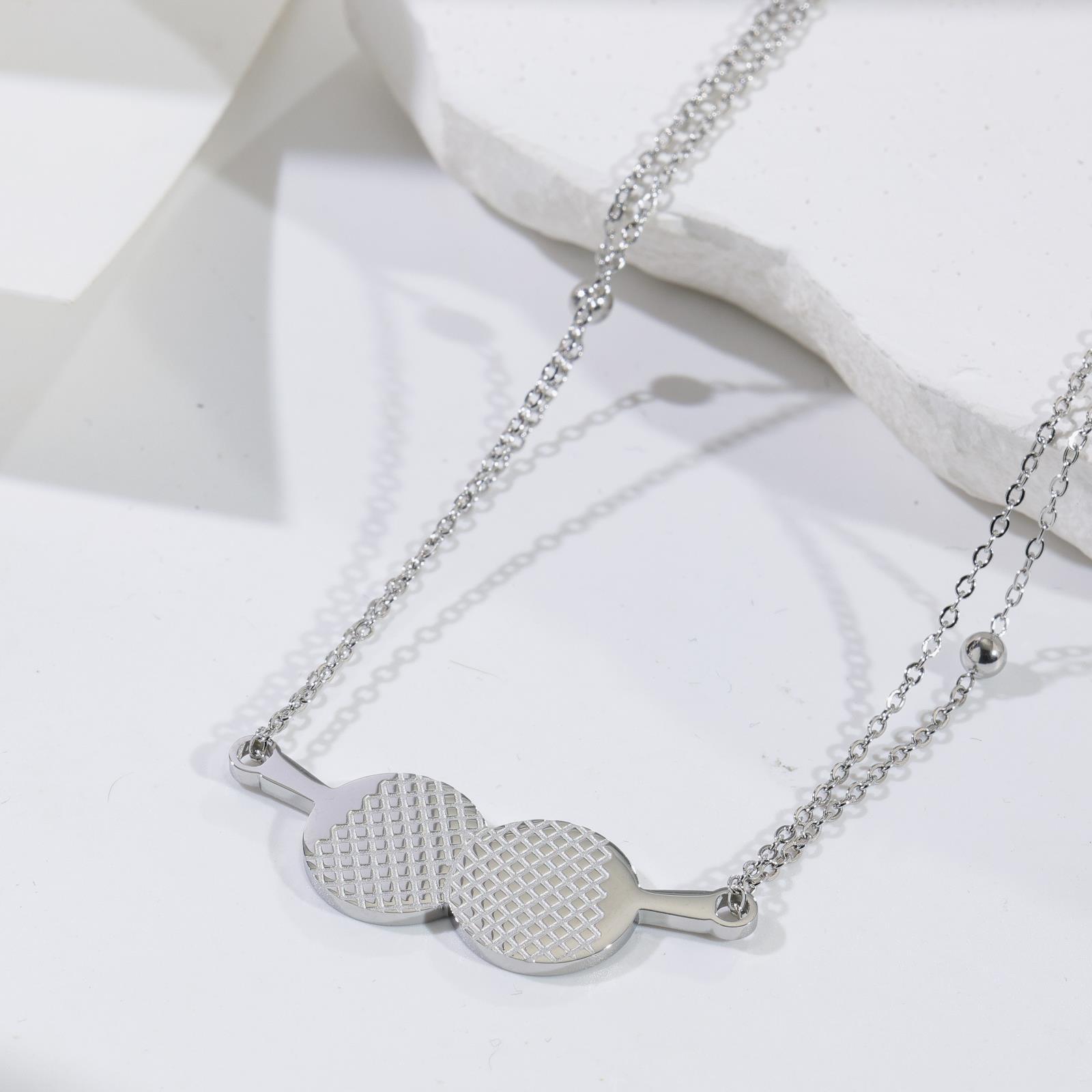 Chen Meng S Same Table Tennis Racket Double-Layer Necklace Three-Color Vacuum Electroplating Stainless Steel Necklace Female Waterproof