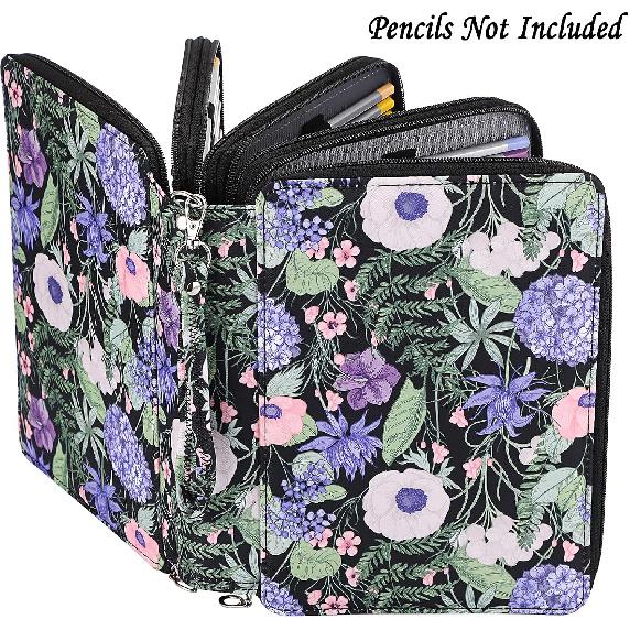 BTSKY Colored Pencil Case- 200 Slots Pencil Holder Pen Bag Large Capacity Pencil Organizer with Handle Strap Handy Colored Pencil Box with Printing