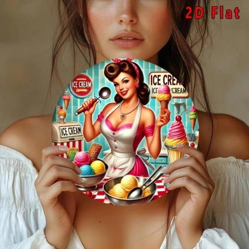 Vintage Metal Tin Sign Round Ice Cream Wall Art 8x8 Inch Retro Kitchen Home Bar Decor