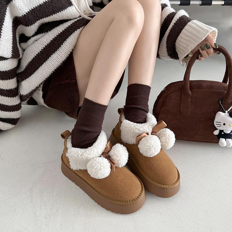 Fur Integrated Cute Thick-soled Snow Boots Women's 2025 New Winter Heightening Warm Piled Thickened Cotton Shoes