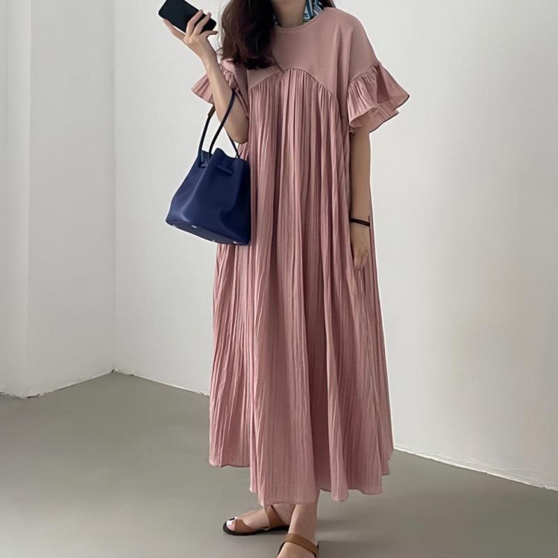 

Summer Pleated Patchwork Dress one size