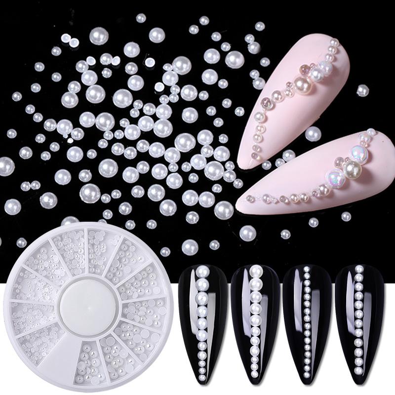 Mix Sizes White Nail Art Tip Half Pearls 3D Nail Beads Stone Rhinestone Decoration In Wheel DIY Beauty Decor Manicure Supply