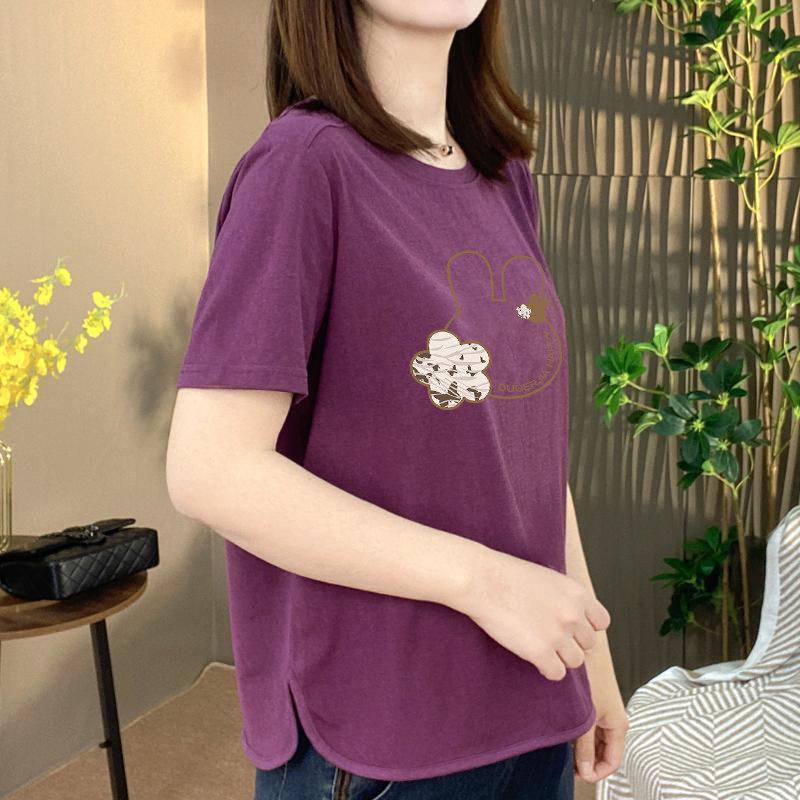 Elegant Summer Cartoon Print T-Shirt for Moms - Loose, Slimming, Age-Defying, Fashionable Short-Sleeve Top 3XL