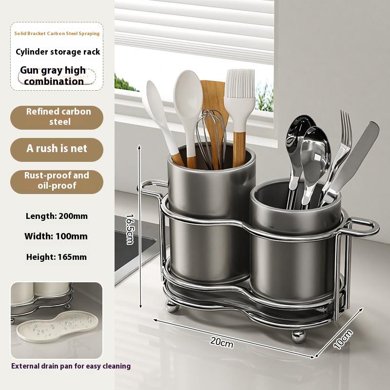 1 silverware utensil holder with metal frame and 2 compartments for kitchen and countertops