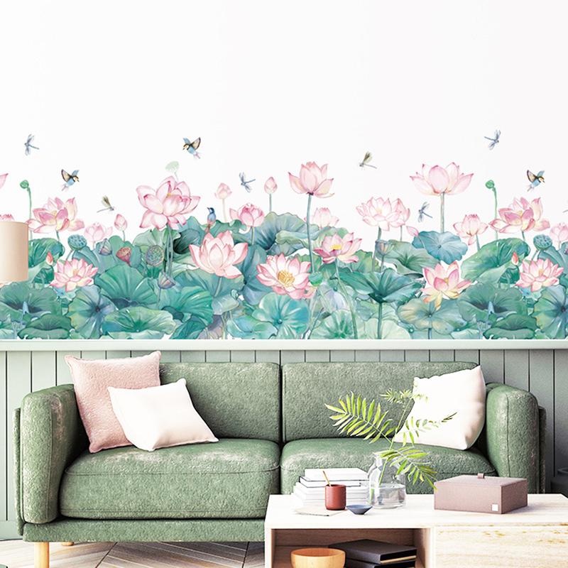 

Китайский стиль Lotus Green Plant Leaf Наклейка Гостиная Roombackground Наклейки на стену