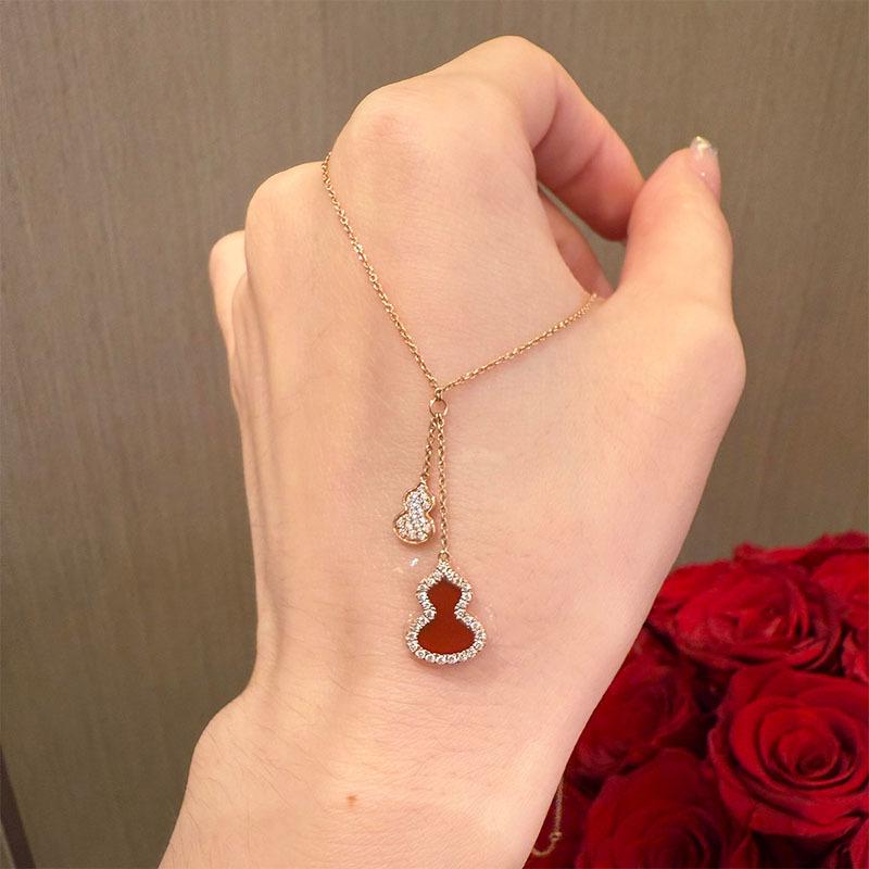 

S925 Sterling Silver Gourd Necklace: Women s Chinese Style Red Agate Tassel Pendant Chain 925 Silver розового золота