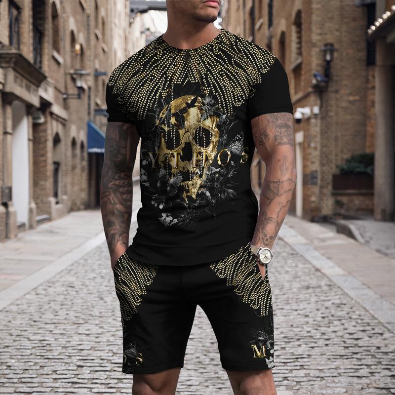 3D Print Skull Pattern Casual New Men's Short T-Shirt Beach Pants Suit Oversized Man Sportswear Hip Hop Short Sleeved Set