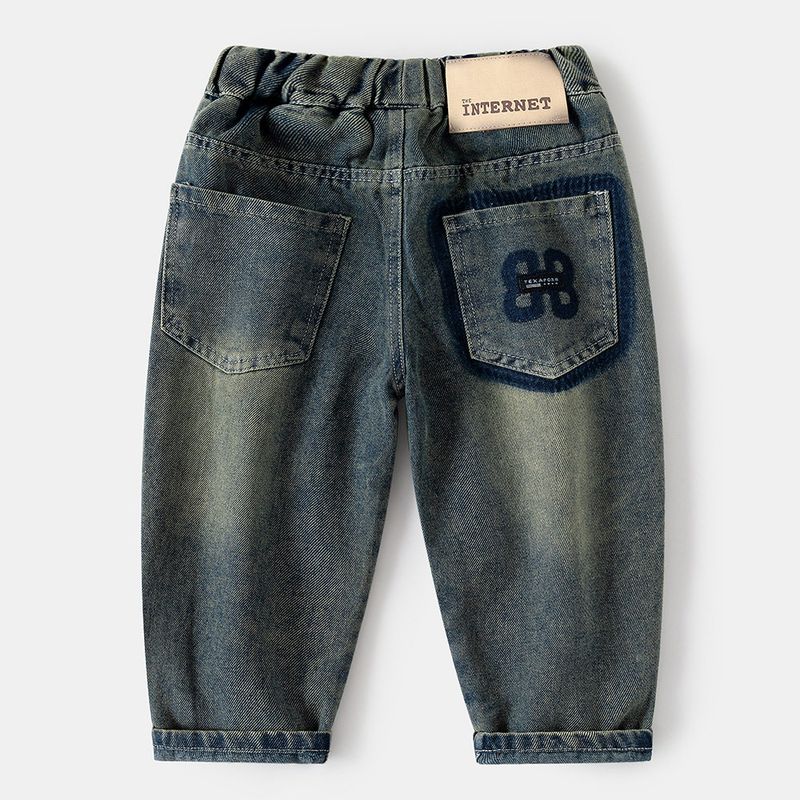 Korean Style Spring and Autumn Children s Clothing Boys  Jeans, Loose Long Pants for Older Children, Solid Color Mid-Waist Versatile Pants Image color 150