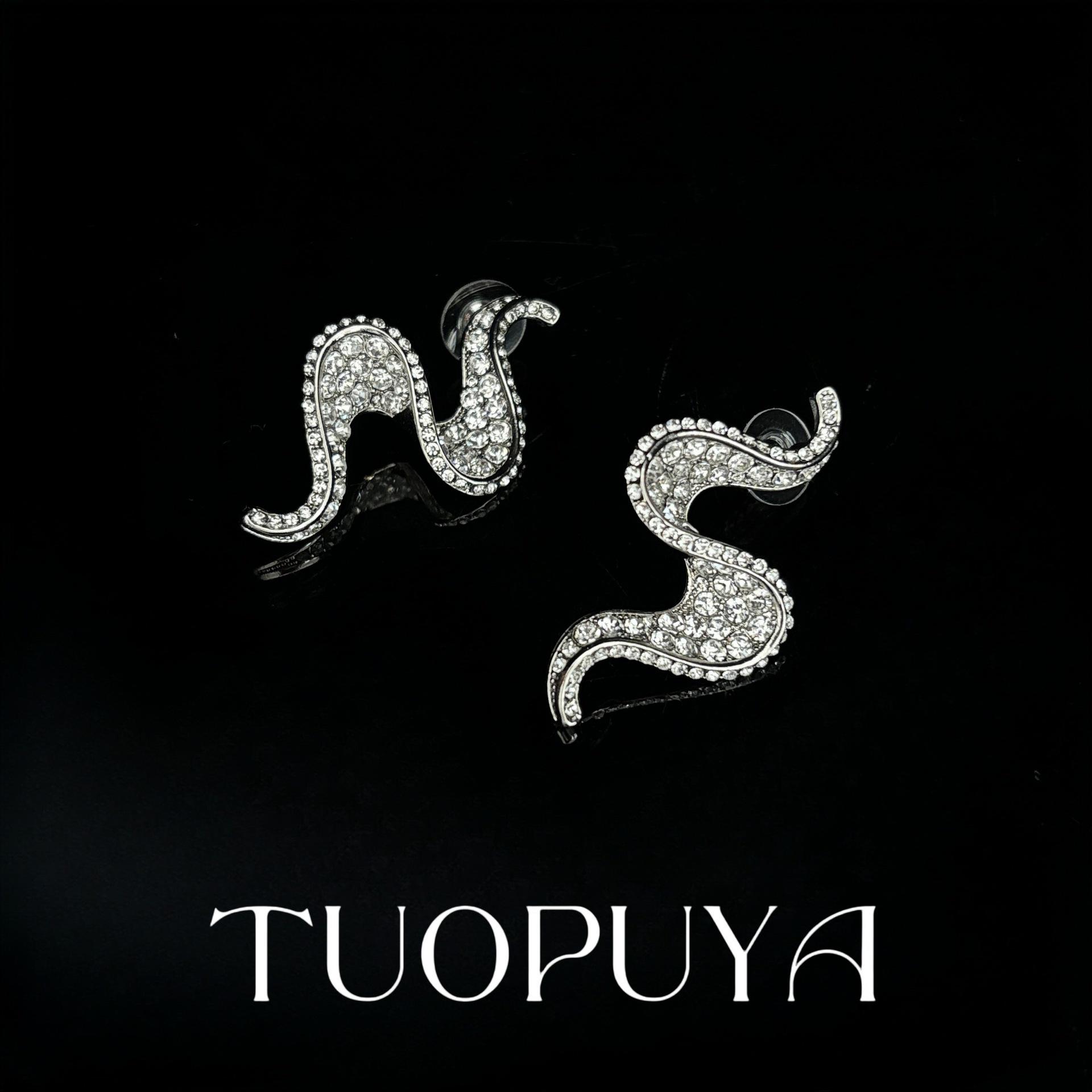 Exquisite Snake-Shaped Rhinestone Zirconia Stud Earrings – Retro Luxury Design for Women