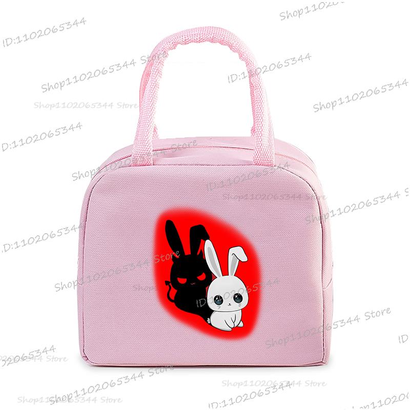 Cartoon Rabbit Series Print Portable Lunch Bag Women Kids Food Thermal Box Multi-function Office Bento Insulated Bunny Handbag