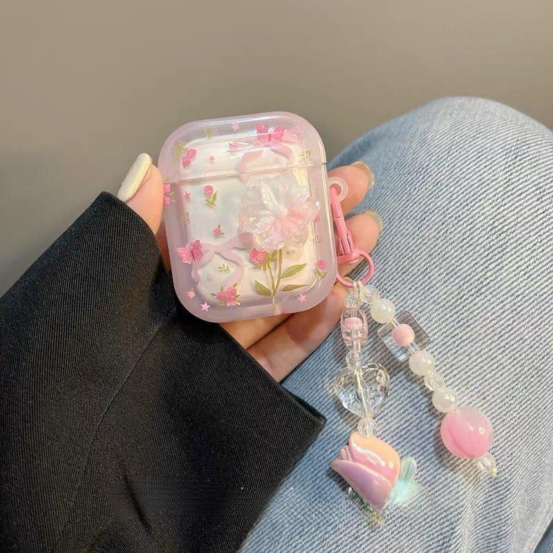 3D Gradient Butterfly Flower Pattern Headphone Cover For AirPods 4 3 2 1 Pro2 Case Hard PC Cases For AirPods 4 4th Pro 2nd Coque FundasFloral pendant