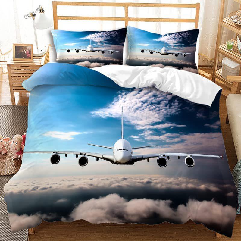 Aircraft Three-Piece Quilt Cover 3D Digital Printing Bedding Set Four Seasons Bed Cover