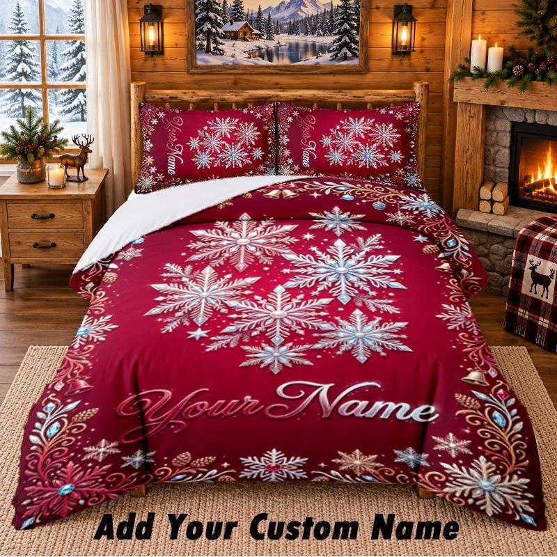 Christmas Custom Name Pattern Bedding 3Pcs Set Bed Sheet Pillowcases Indoor Bedroom Holiday Gift