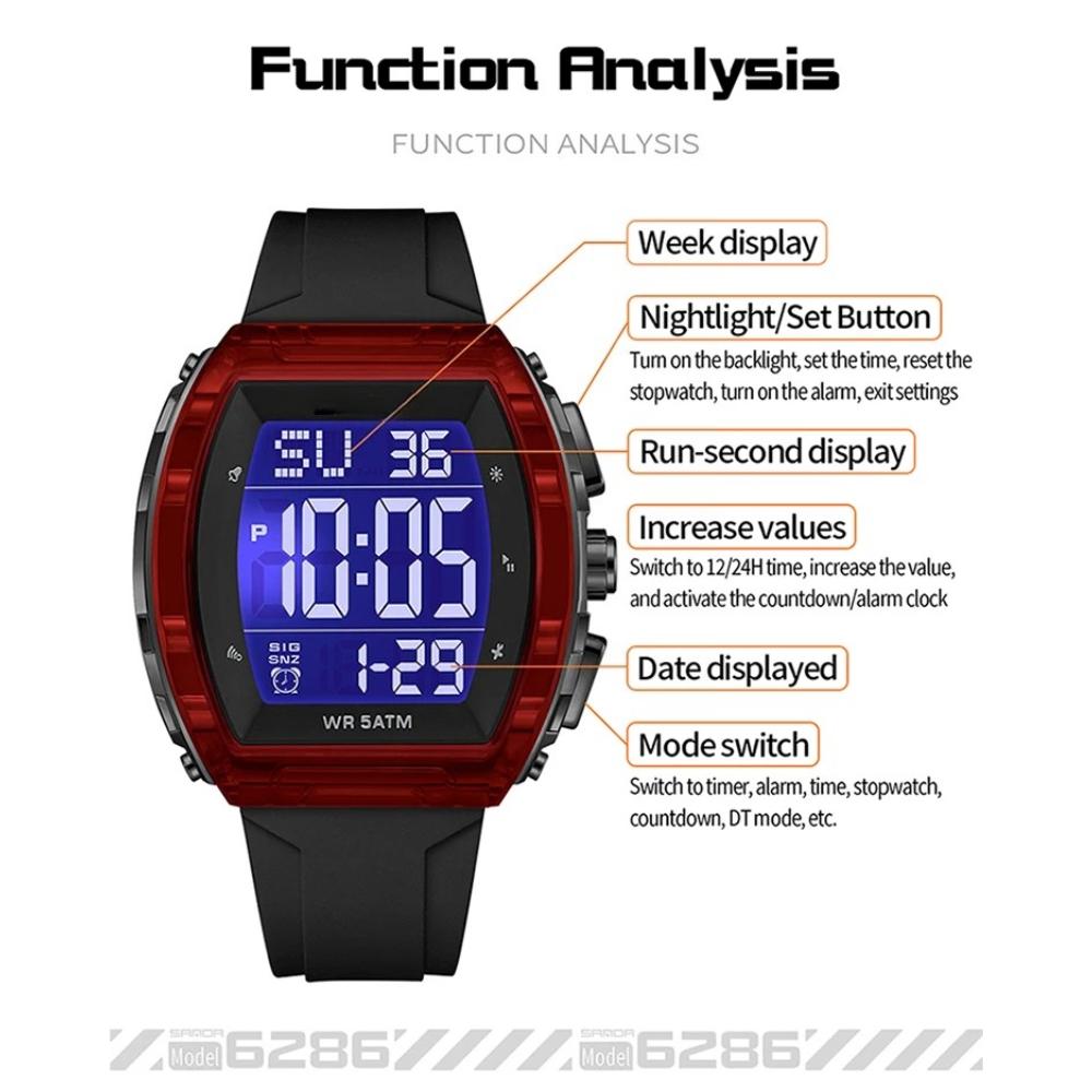 Men's Sports Electronic Watch Waterproof Countdown Calendar Night Light LED Digital Wristwatch