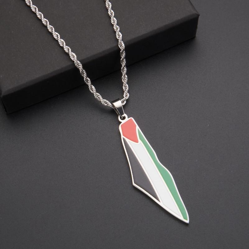 Collier Pendentif Carte Rétro de la Palestine en Acier Inoxydable