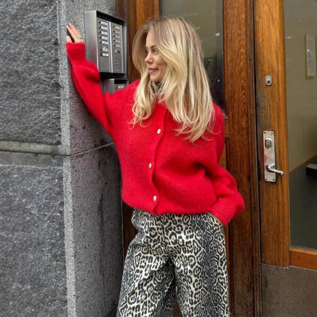 Red Open Front Long Sleeve Knit Cardigan