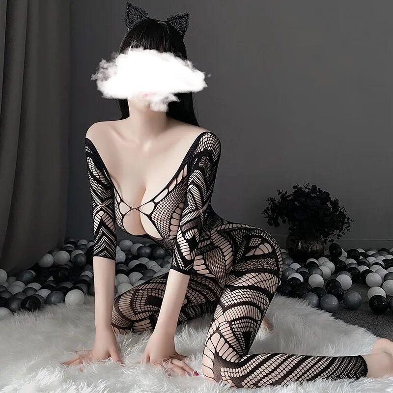 Women Sexy Fishnet Mesh Lingerie Plus Size Underwear Chemises Bodysuit Teddie Erotic Catsuit Sex Erotic Clothes Cosplay Clothing