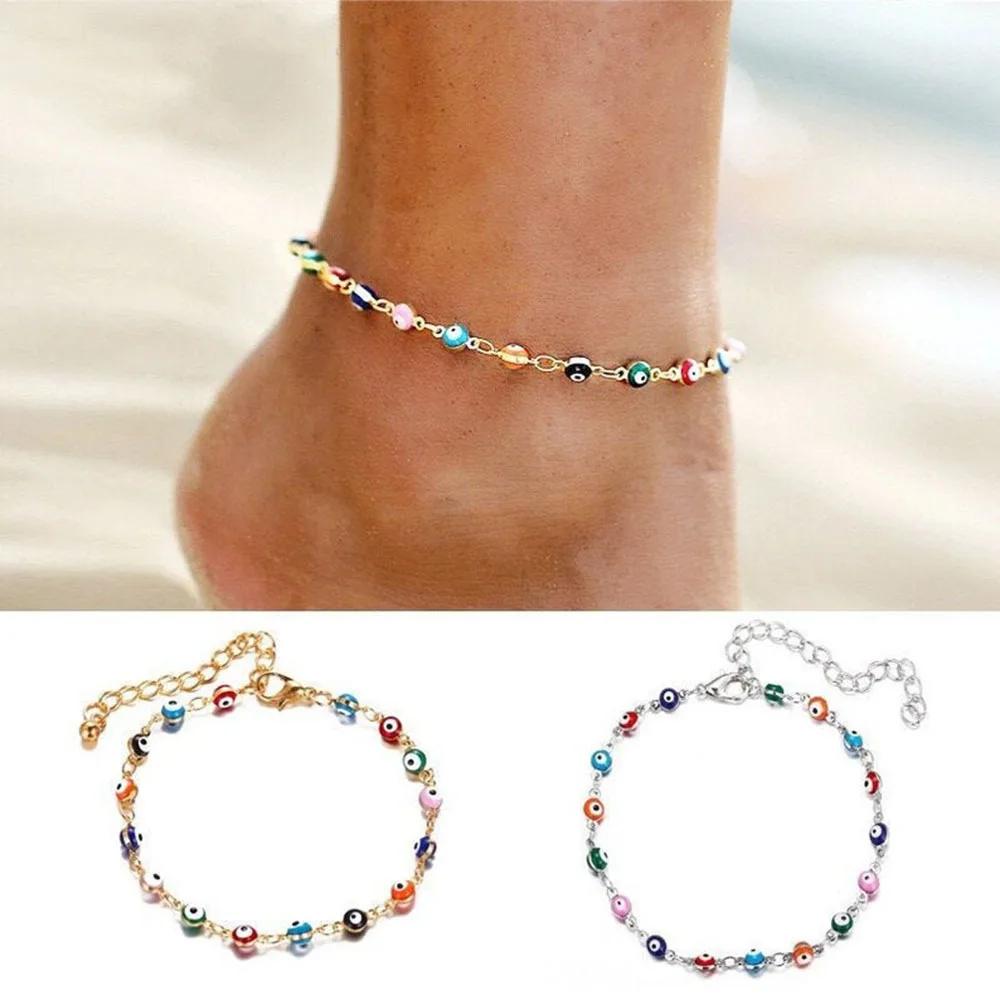 Creative Simple Turkish Evil Eye Womens Anklets Boho Charm Shell Foot Bracelet Summer Beach Accessories Personality Jewelry Gift