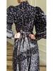 2025 Spring Loose Tie Floral Satin Long Sleeve Dress