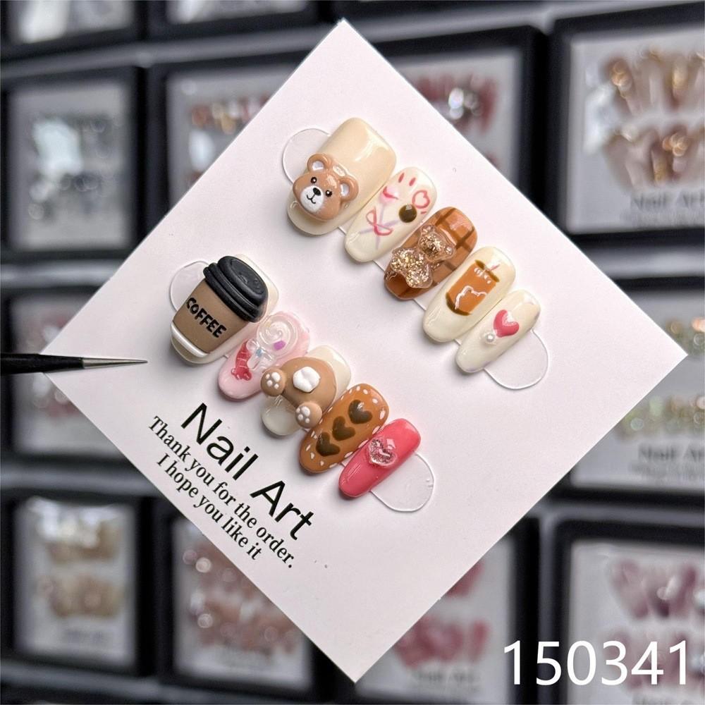 Coffee Bear Cartoon Cup Handmade Wearable Nail Piece Gentle Childrens Pattern