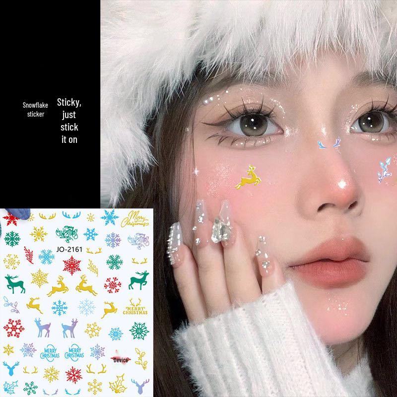 Colorful Christmas Snowflake Face & Nail Stickers with Adhesive Cartoon Designs