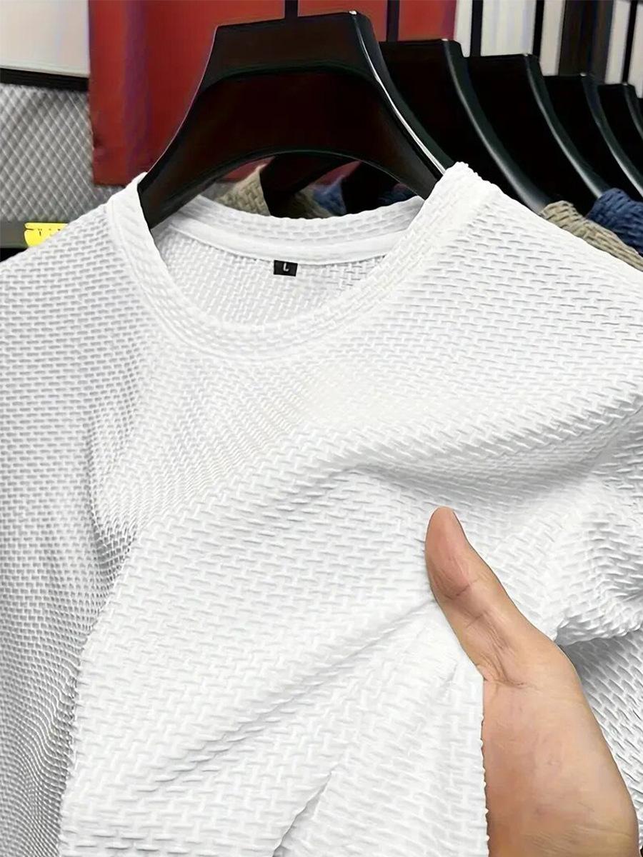 Mens Summer Solid Color Round Neck Mesh Ice Silk Short Sleeve T Shirt S белый