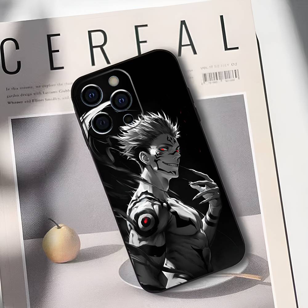 R-Ryomen Sukuna J-Jujutsu K-Kaisen Phone Case For IPhone 17,16,15,14,13,12,11,Plus,Pro,Max,Plus,XS,soft case Black silicone