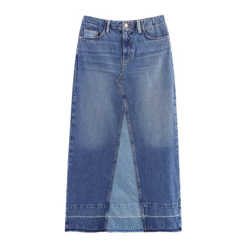 

Kaslead New Women clothes Western Style Versatile Slim fit Patchwork Mid-Length Denim Skirt 6164159 Blue L