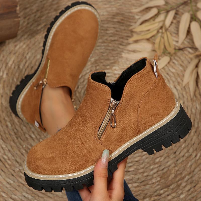 New autumn and winter platform Martin boots large size round head side zipper platform short boots