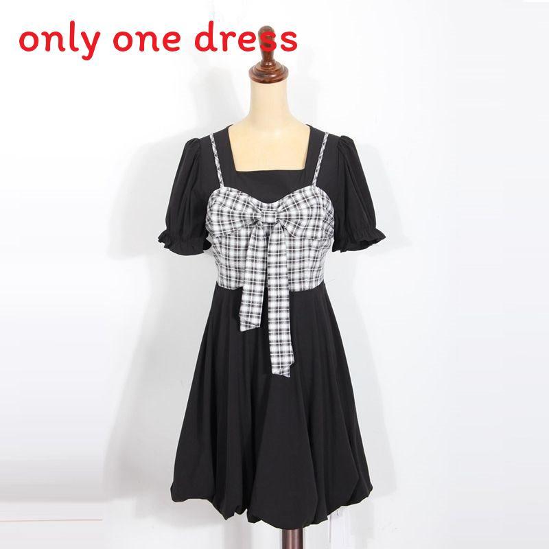 Summer French Style Twopiece Dress With Puff Sleeves And Bow For Petite Women