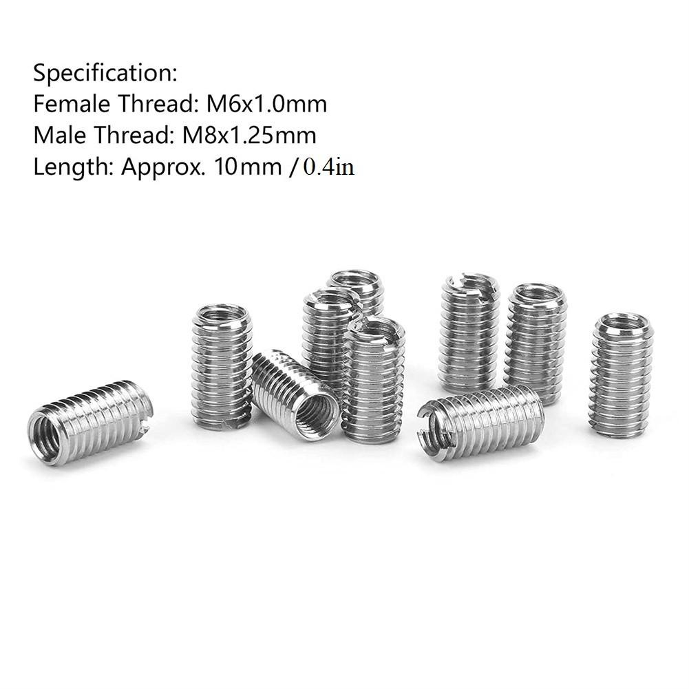 30 sztuk wkładki gwintowane wewnętrzna M6X1.0 zewnętrzna M8X1.25 długość 10MM męska nakrętka żeńska