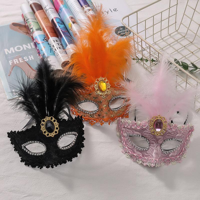 Lace Feather Mask Dazzling Halloween Masquerade Mask Party Dance Mask Alluring For Prom Nights Cosplay Events Christmas