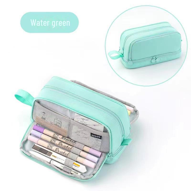 Spacious Macaron Colored Retractable Oxford Pencil Case - Compact Japanese & Korean Style for Students