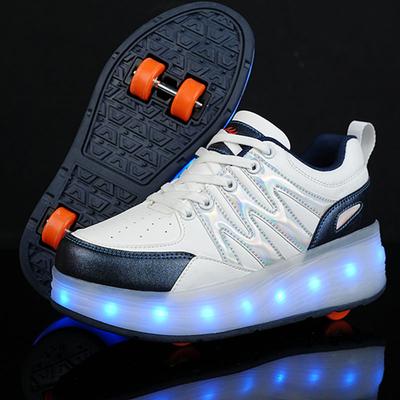 Chaussures Heely à quatre roues Enfants avec roues Chaussures de sport Chargement USB Lumière LED Chaussures de sport Filles Patins à roulettes