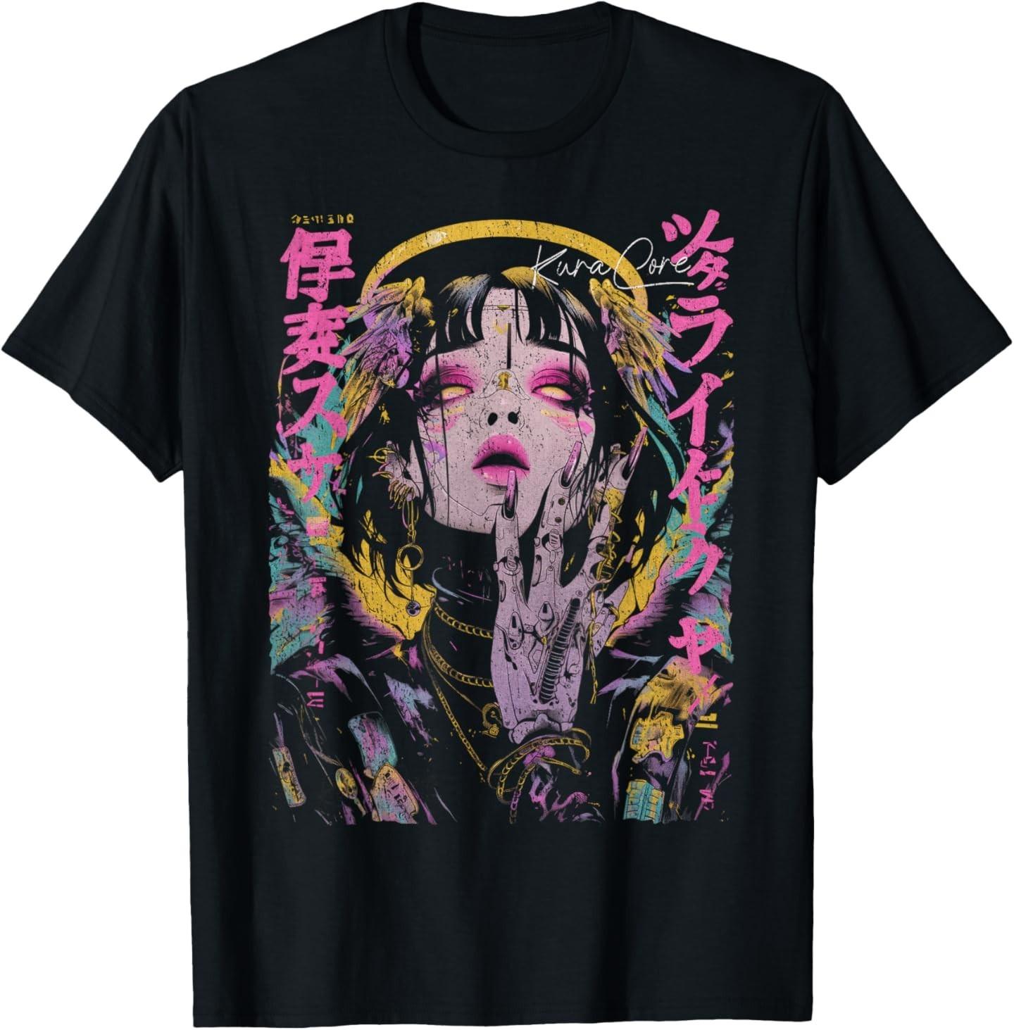 Japanese Streetwear Cyberpunk Angel Y2K Techwear Manga Anime T-Shirt Mens Womens Tees Top 4XL