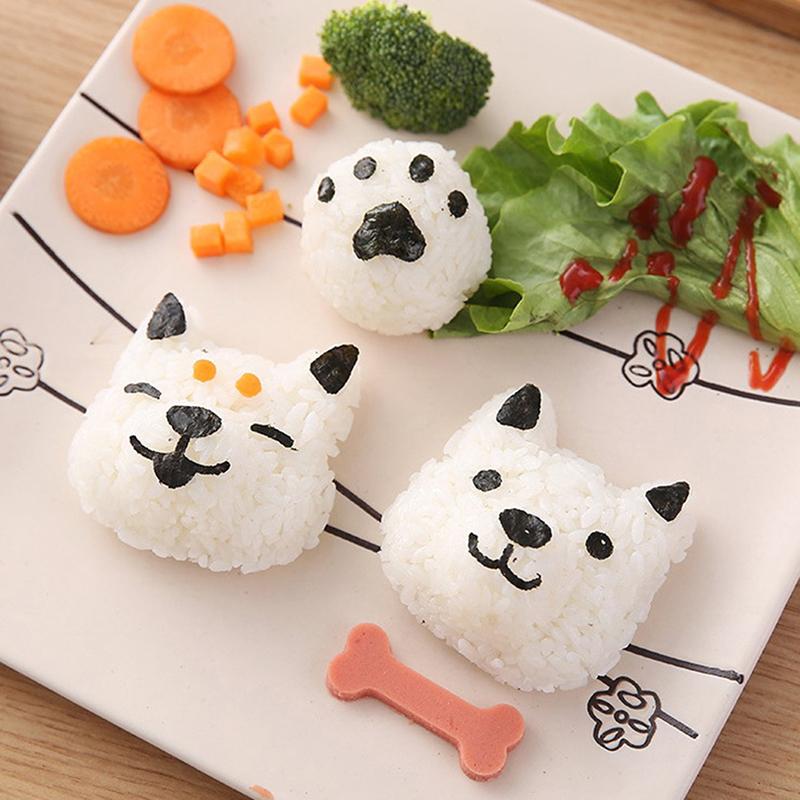 1Set Cute Cartoon Sushi Mold Cat Dog Bear Rabbit Panda Rice Embossing Molds Bento Decoration Cutter Onigiri Maker Molds