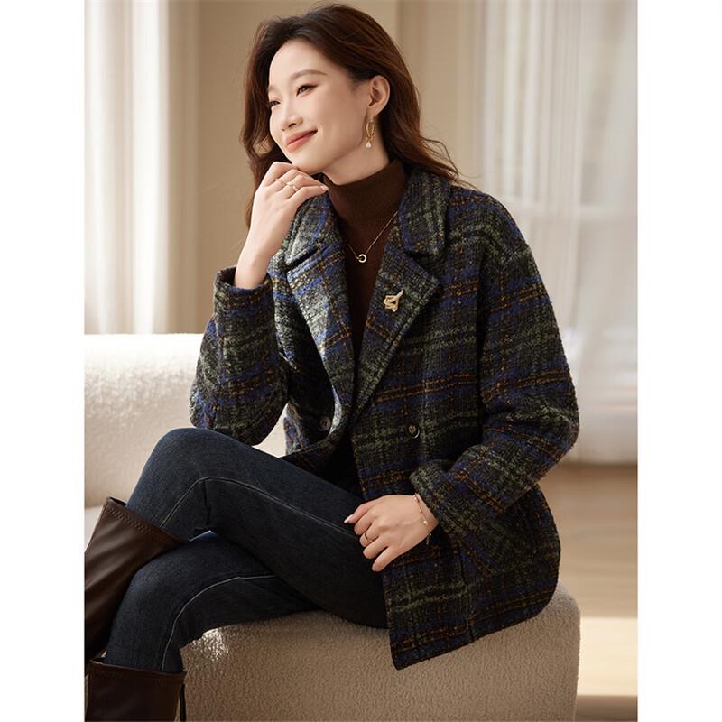 Women's Plaid Wool Blend Coat