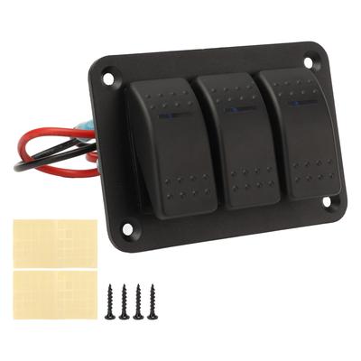 3 Gang Rocker Switch Panel IP65 Waterproof DC12?24V Blue Light Universal for Boats Marines Trucks
