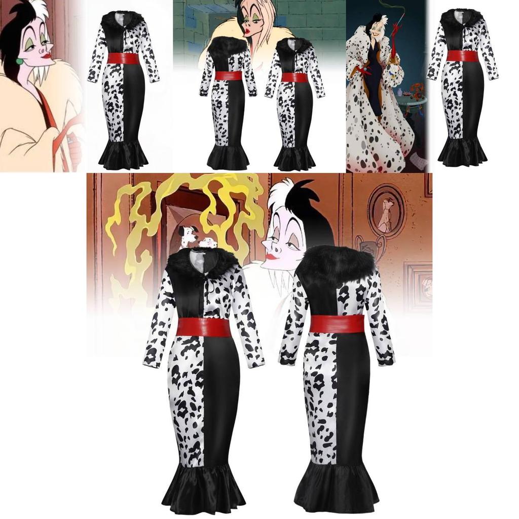 Fantasy-themed Cruella Cosplay Dress With Soft Fabric And Fur Collar