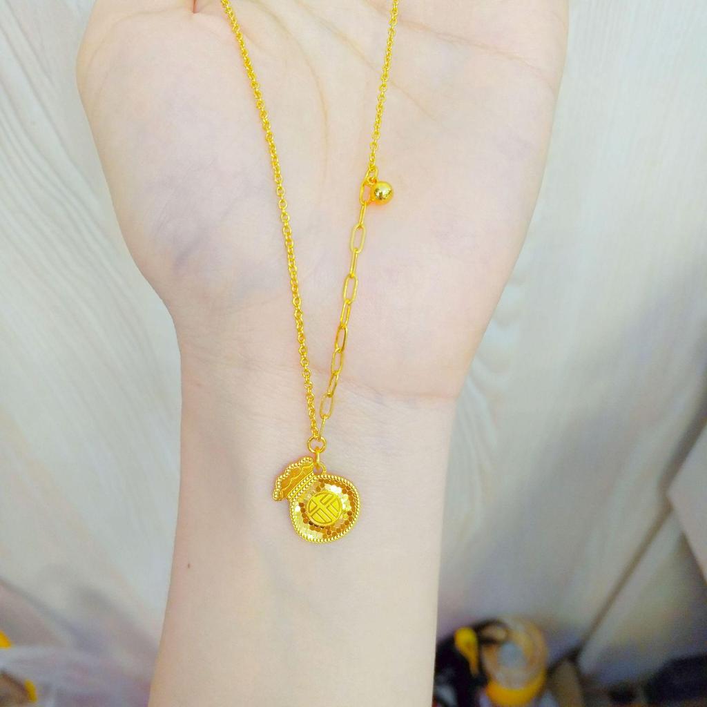 Golden CNC Dragon Scale & Butterfly Princess Pendant with Honeycomb Face, Lucky Clover, and Gourd Necklace