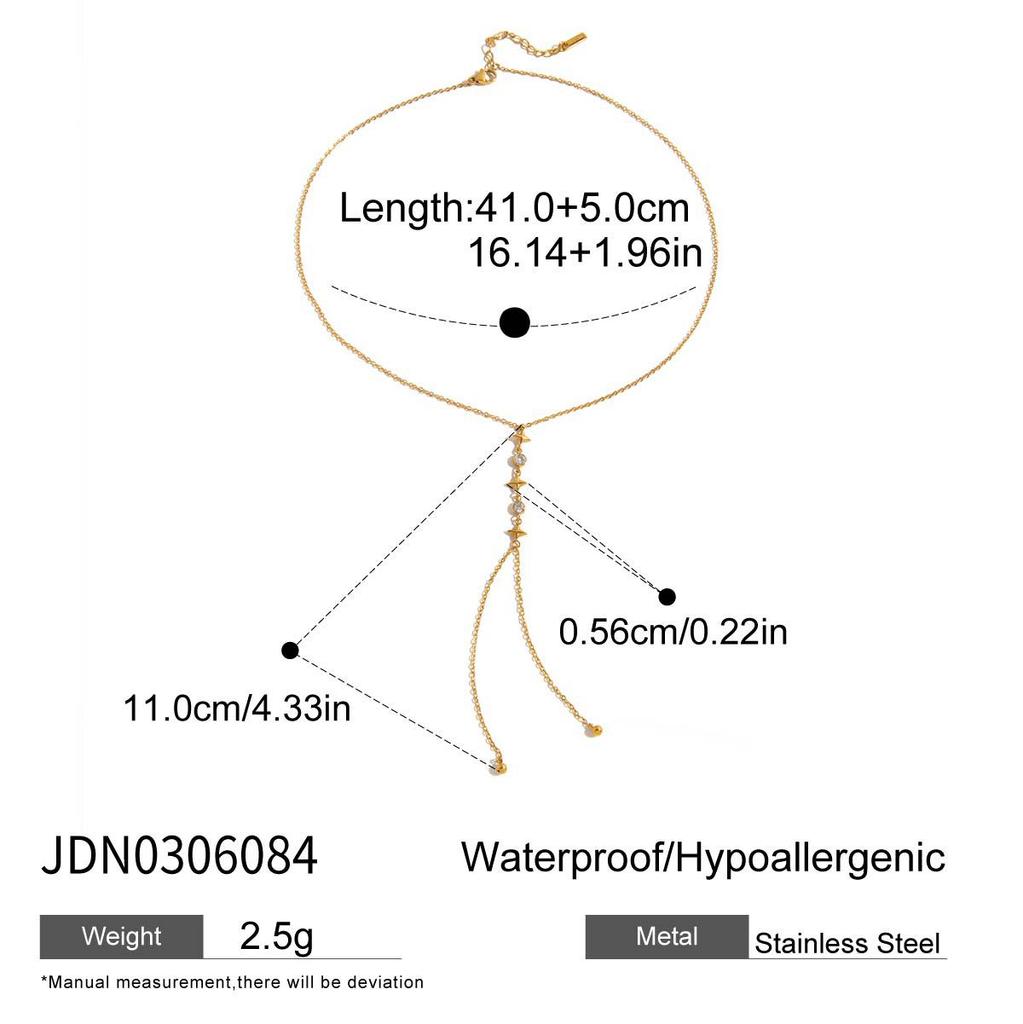 Design Sense Classic Style 16K Gold, White Zircon Zirconium Cup Tetra Star Y Chain Necklace