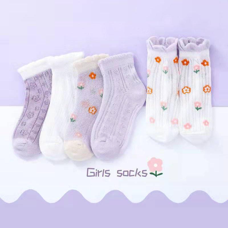 Girls Socks 5 Pairs/Lot Spring Summer Cotton Infant Children Socks Cute Flowers Pattern For Kids Baby