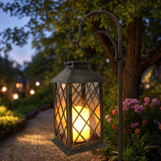 Yousheng Retro Solar Lantern, Outdoor Solar Candle Lantern, Waterproof Solar Garden Light with Hanging Loop, Decorative Light for Yard Patio Terrace