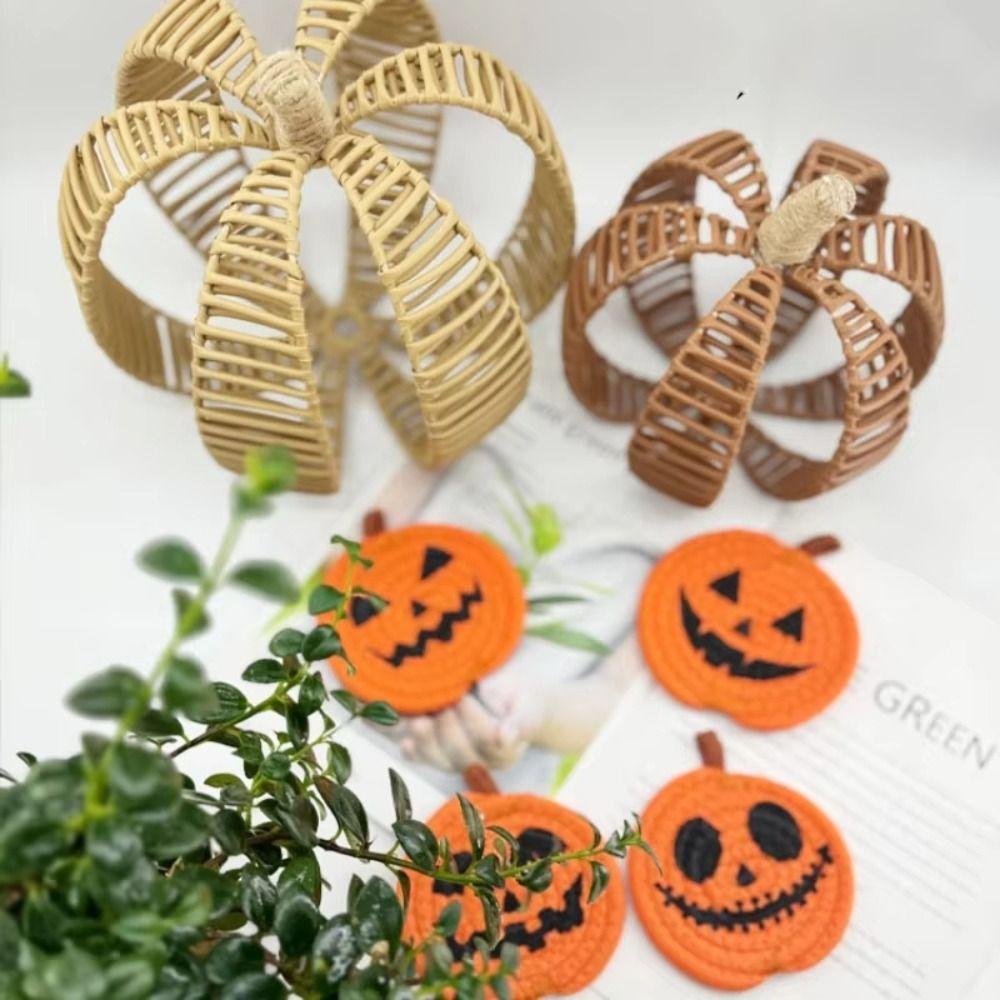 4/8Pcs Anti Scald Halloween Drink Pads Handwoven Non-Slip Cup Mat Restaurant Table