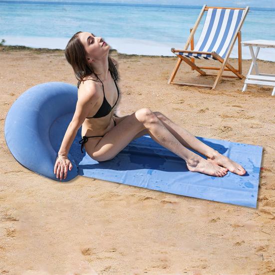 Beach Mat with Inflatable Pillow Portable Lightweight Outdoor Beach Lounger Sunbathing Relaxing Beach Blanket with Flocking Headrest