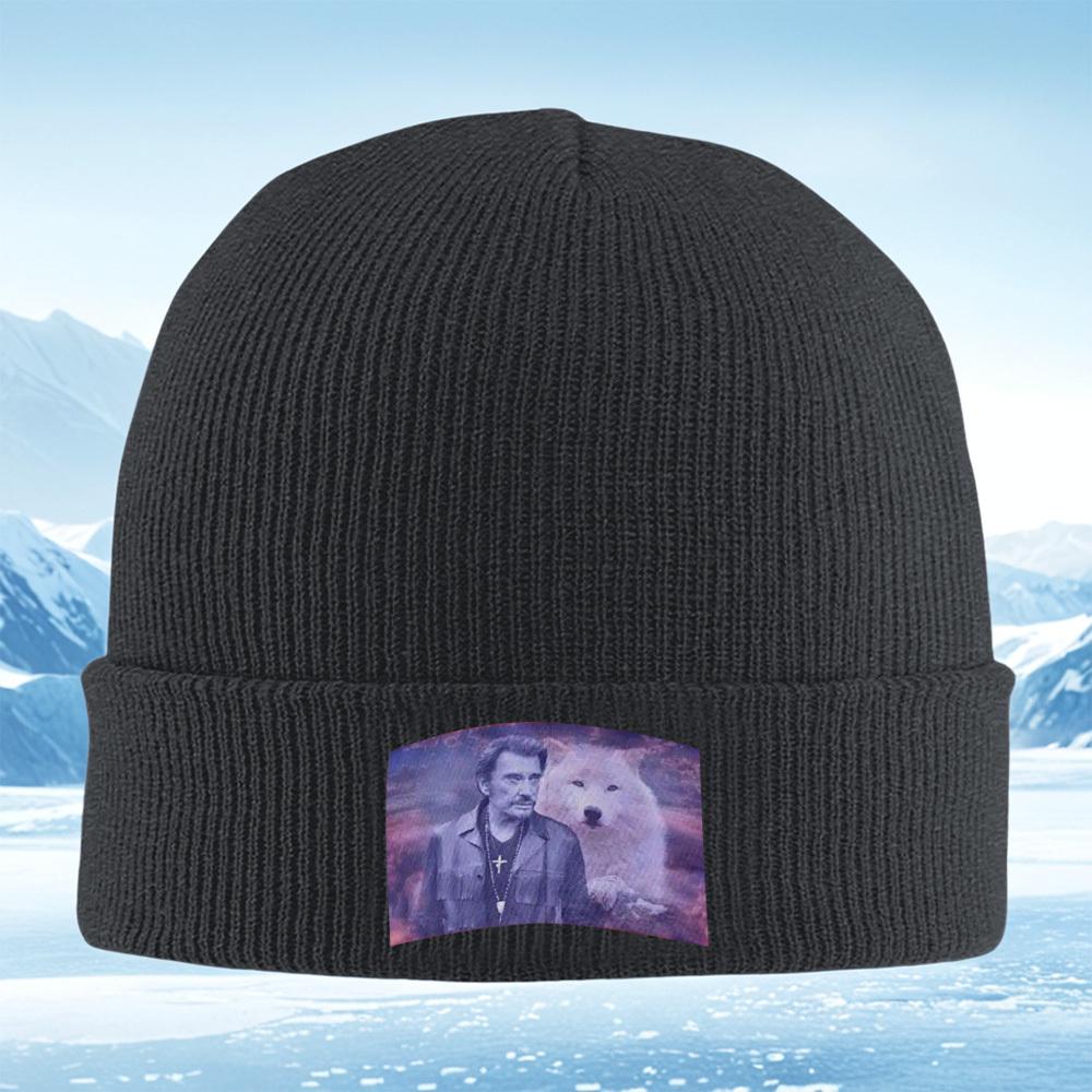 Man wolf portrait necklace cross Men Women Unisex Knitted Hat Beanie Pullover Cap Winter Thermal Warm Christmas Outdoor Cycling