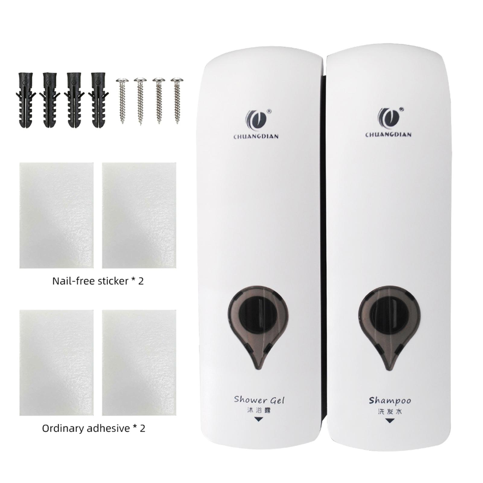 

300ml*2 Wall Mounted Double-Head Manual Soap Dispenser Shower Gel Liquid Shampoo Dispenser Holder W/ Adhesive Stickers for Hotel білий