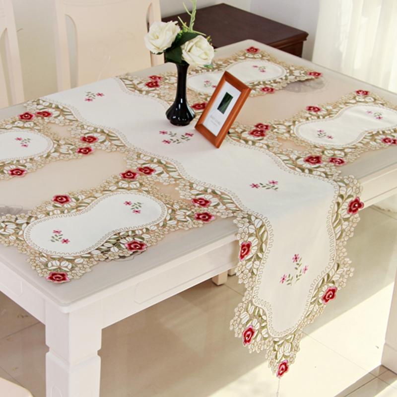 Table Runner Embroidered Floral Lace Fabric Translucent Gauze Table Cloth