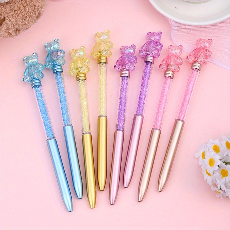 48Pcs/Box Laser Acrylic Love Bear Twisting Ballpoint Pen Black Writing Ink Cute Shining Diamond Pen School Stationery Wholesale