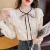 Autumn Winter Womens Tops and Blouses 2022 Cotton Blouse Button Solid Stand Collar Ladies Lace Tops Women Shirts Blusas Feminine